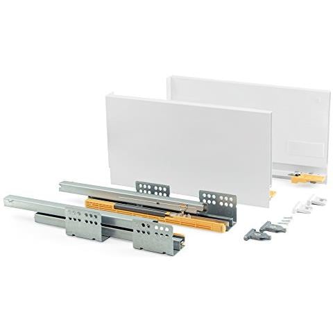 Kit Cassetto Cucina O Bagno Con Guide Ad Estrazione Totale E Chiusura Soft, Altezza 185mm E Profondità 350mm, Bianco - Foto 1