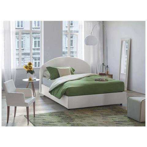 Letto contenitore Una piazza e mezza Luna, Made in Italy, Letto con rivestimento in ecopelle, Apertura frontale, con materasso cm 120x190 incluso, Bianco - Foto 1