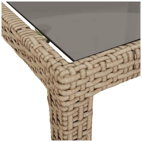 Tavolo Giardino 90x90x75 Cm Vetro Temperato E Polyrattan Beige - Foto 5
