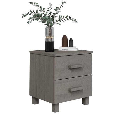 Comodino Grigio Chiaro 40x35x44,5 Cm In Legno Massello Di Pino - Foto 2