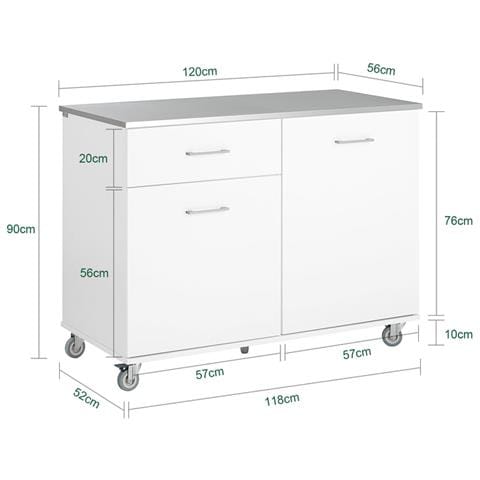 Carrello Da Cucina Isola Cucina Con Piano Di Lavoro Credenza Con Ruote Carrello Bianco 120x56x90cm Fkw117-w - Foto 5