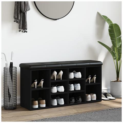 Panca Porta Scarpe Nera 102x32x50 Cm In Legno Multistrato - Foto 3