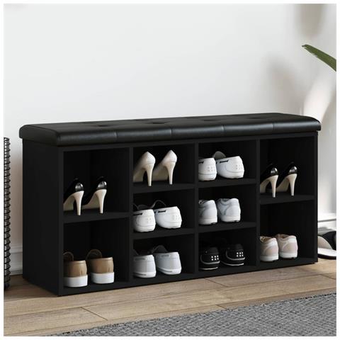 Panca Porta Scarpe Nera 102x32x50 Cm In Legno Multistrato - Foto 1