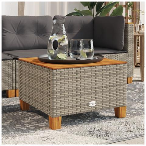 Tavolo Da Giardino Grigio 55x55x36 Cm Polyrattan E Legno Acacia - Foto 3