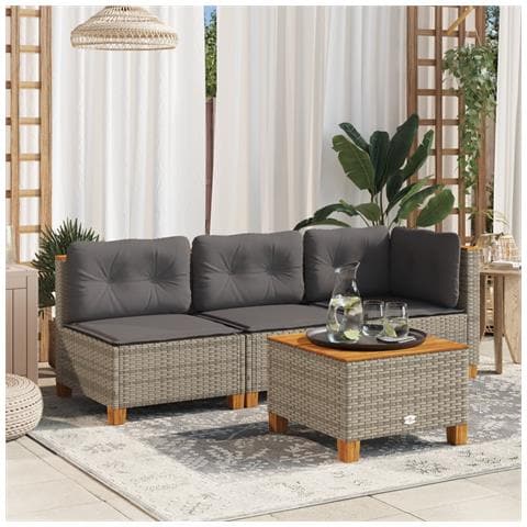Tavolo Da Giardino Grigio 55x55x36 Cm Polyrattan E Legno Acacia - Foto 1