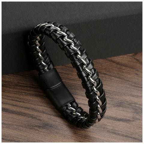 Bracciale Da Polso In Pelle Pu Intrecciata Da Uomo M - Foto 2