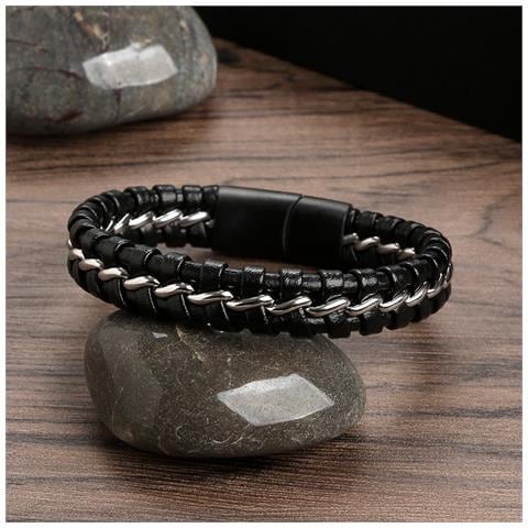 Bracciale Da Polso In Pelle Pu Intrecciata Da Uomo M - Foto 5