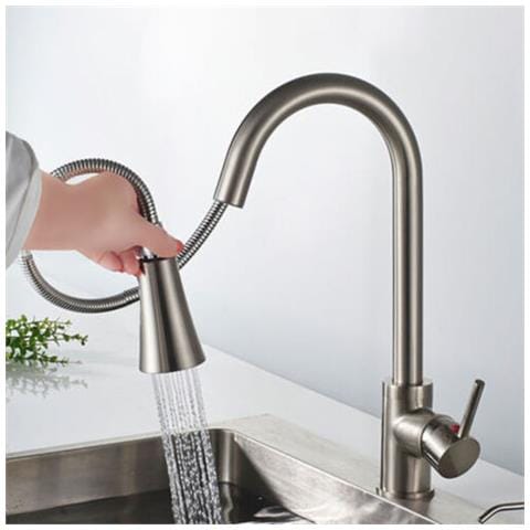 Rubinetto Miscelatore Lavello Isola Cucina Doccetta Doccia Estraibile Satinato - Foto 1