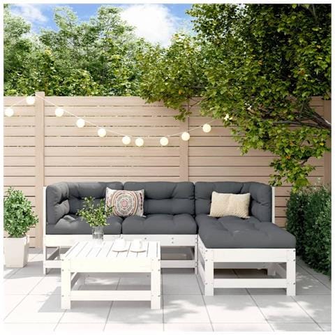 Set Salotto da Giardino 5 pz Bianco in Legno Massello di Pino - Foto 2