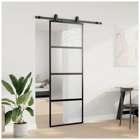 Porta Scorrevole Set Ferramenta Nera 76x205 cm Vetro Temperato - Foto 2