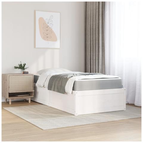 Letto Con Materasso Bianco 90x190 Cm In Legno Massello Di Pino - Foto 3
