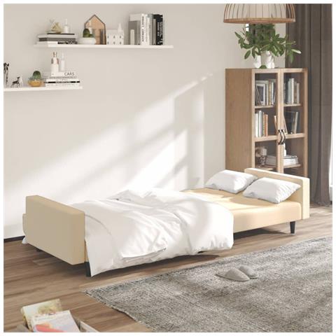 Divano Letto A 2 Posti Crema In Velluto - Foto 3