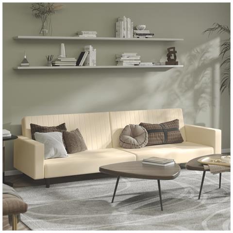 Divano Letto A 2 Posti Crema In Velluto - Foto 1