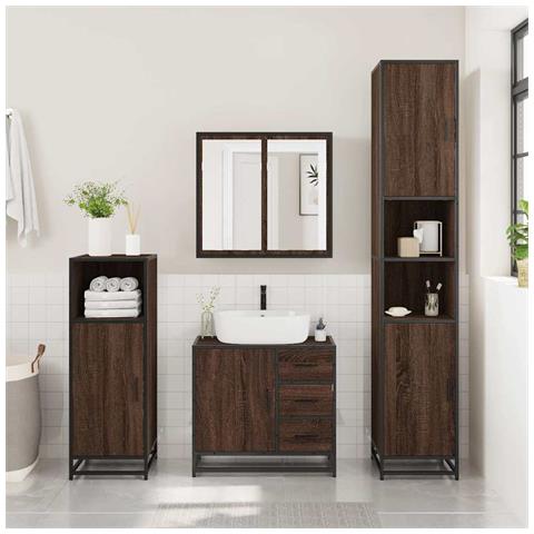 Mobile Lavabo Bagno Rovere Marrone 65x33x60cm Legno Multistrato - Foto 3