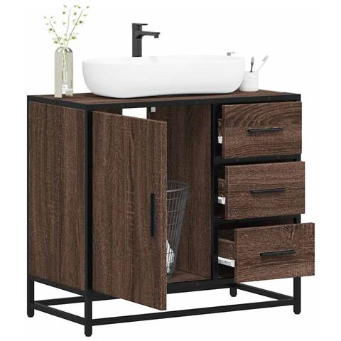 Mobile Lavabo Bagno Rovere Marrone 65x33x60cm Legno Multistrato - Foto 1