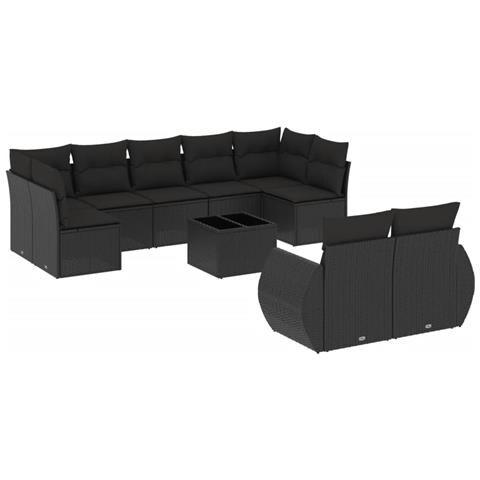 Set Divani Da Giardino 10pz Con Cuscini In Polyrattan Nero - Foto 2
