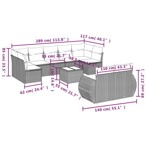 Set Divani Da Giardino 10pz Con Cuscini In Polyrattan Nero - Foto 3