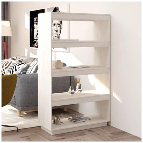 Libreria /divisorio Bianco 80x35x135 Cm Legno Massello Di Pino - Foto 8