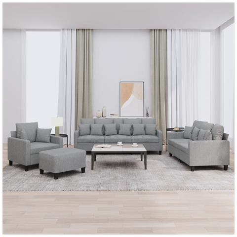 Set Divani 4 pz con Cuscini Grigio Chiaro in Tessuto - Foto 2