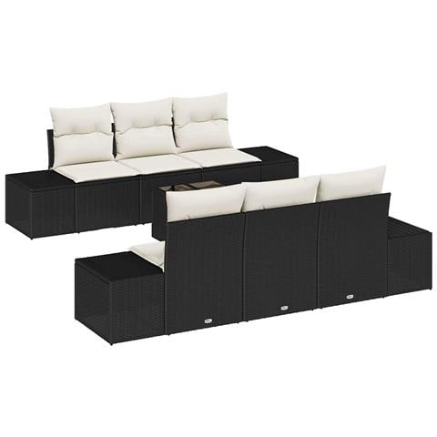 Set di divani da giardino in 7 pezzi con cuscini in polyrattan nero - Foto 1