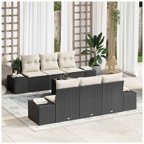 Set di divani da giardino in 7 pezzi con cuscini in polyrattan nero - Foto 2