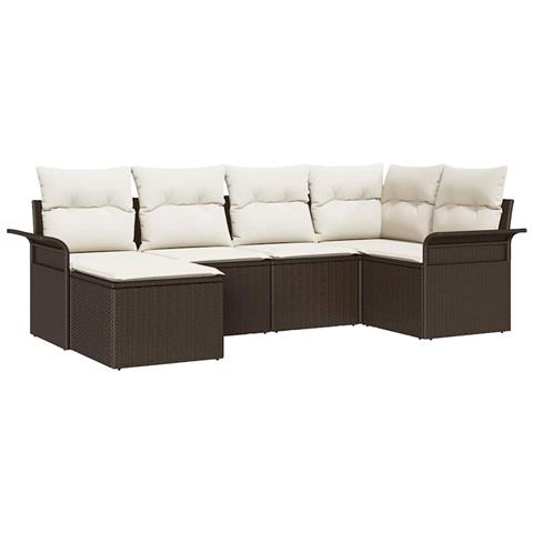 Set Divano Giardino 6 Pezzi con Cuscini Marrone Polyrattan - Foto 1