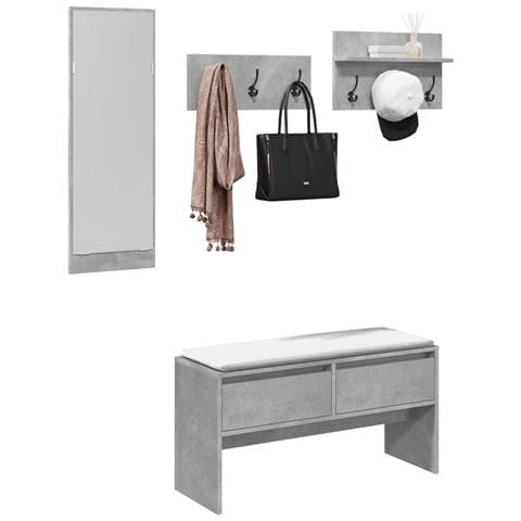 Set Mobili da Ingresso 4 pz Grigio Cemento in Legno Multistrato - Foto 2