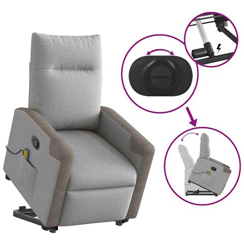 Poltrona Alzapersona Massaggi Reclinabile Grigio Nuvola Tessuto - Foto 9