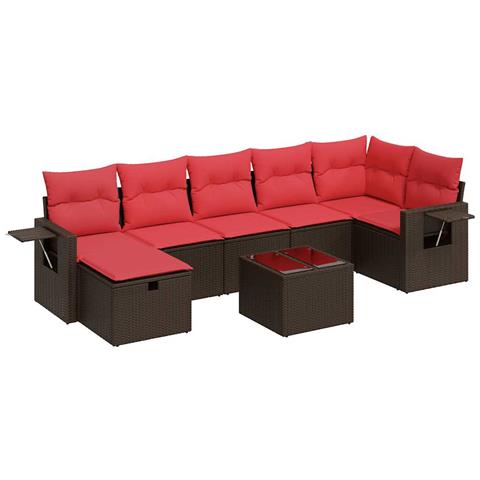 Set Divani da Giardino 8 pz con Cuscini Marrone in Polyrattan - Foto 1