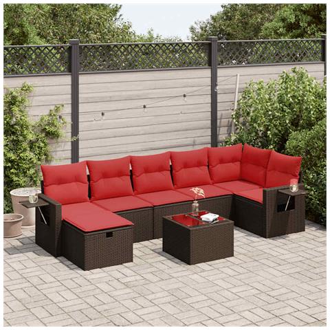 Set Divani da Giardino 8 pz con Cuscini Marrone in Polyrattan - Foto 2