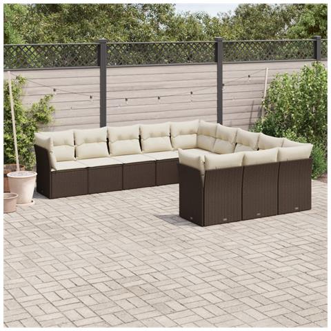 Set Divani da Giardino 11 pz con Cuscini Polyrattan Marrone - Foto 2