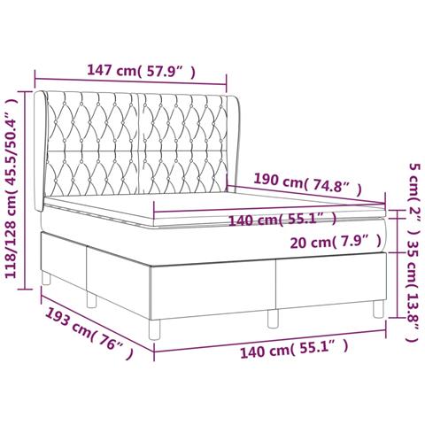 Giroletto a Molle con Materasso Grigio Chiaro 140x190cm Tessuto - Foto 7