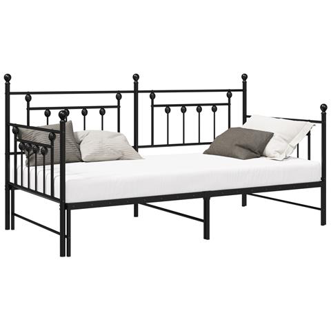 Struttura Letto Giorno con Letto Estraibile Nera 107x203 cm Acciaio - Foto 1