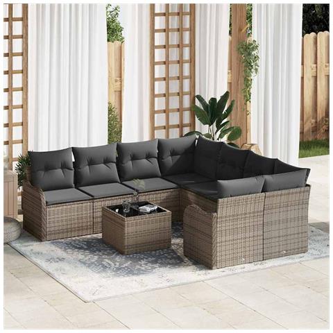 Set Divano da Giardino con cuscino 9 pcs Grigio 55 x 55 x 37 cm - Foto 2