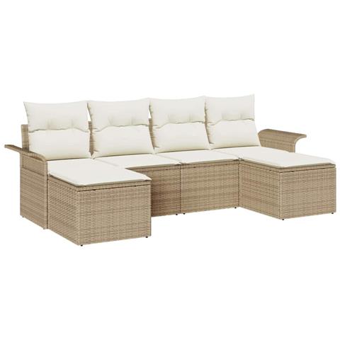 Set Divano da Giardino con cuscino 6 pcs Beige Poly Rattan - Foto 1