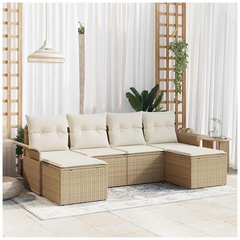 Set Divano da Giardino con cuscino 6 pcs Beige Poly Rattan - Foto 2