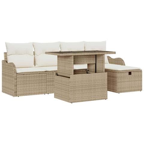 Set Divano da Giardino con cuscino 6 pcs Beige Poly Rattan - Foto 1