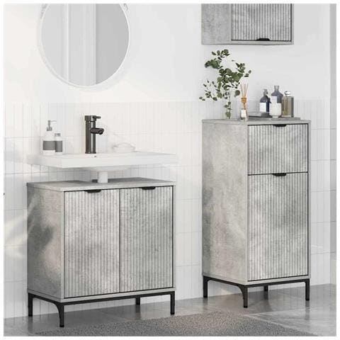 Set di mobili per il bagno con cassetto 2 pcs Grigio cemento - Foto 2