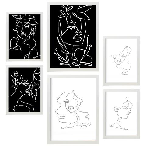 Set Di 6 Stampe Serene Beauty 2 In Dipinti Decorativi Estetici Astratti Femminili Per Il Tuo Soggiorno Di Casa A3 & A4 Cornice Bianca - Foto 1