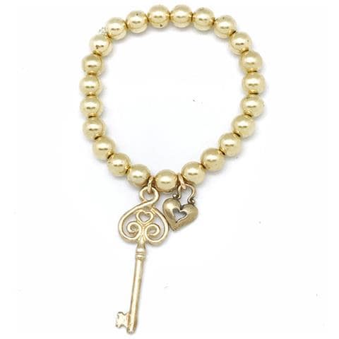 Braccialetto Con Lucchetto E Chiave Dell'amore. Elastico Dorato. - Foto 1