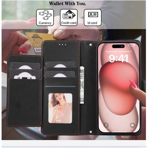 Custodia Protettiva A Portafoglio Con Specchio E Porta Carte A Tracolla Per Iphone 11 - Foto 2