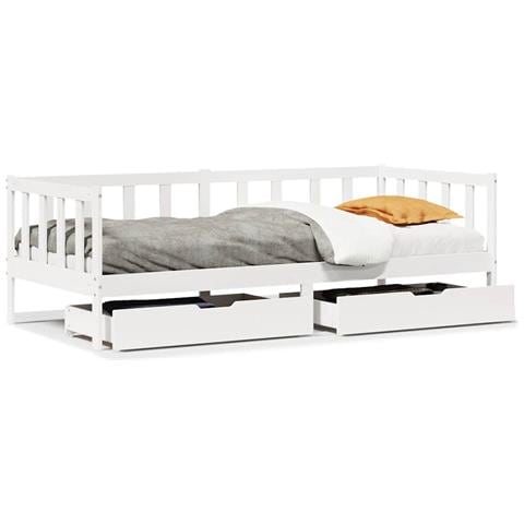 Dormeuse con Cassetti Bianco 90x190 cm Legno Massello di Pino - Foto 1