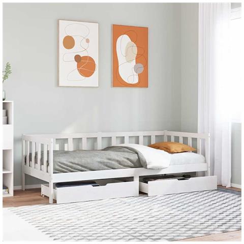 Dormeuse con Cassetti Bianco 90x190 cm Legno Massello di Pino - Foto 2