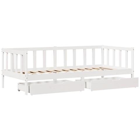 Dormeuse con Cassetti Bianco 90x190 cm Legno Massello di Pino - Foto 9