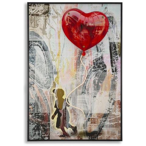 Stampa Con Led Su Tela Heart Bambina Con Palloncino Cuore Con Applicazione 3d - Foto 1