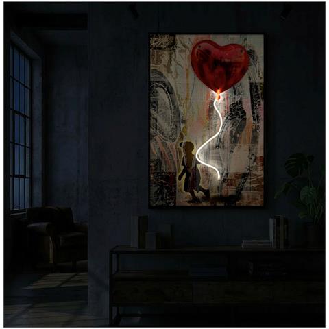 Stampa Con Led Su Tela Heart Bambina Con Palloncino Cuore Con Applicazione 3d - Foto 8