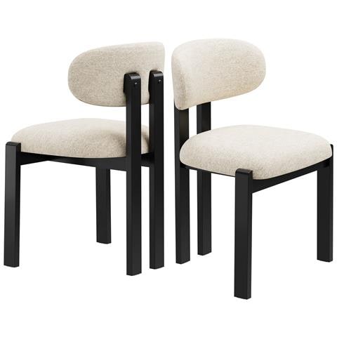 Set Da 2 Sedie Da Pranzo In Ciniglia, Gambe In Legno Massello Nero, Seduta Confortevole, Stile Nordico, Colore Beige - Foto 1