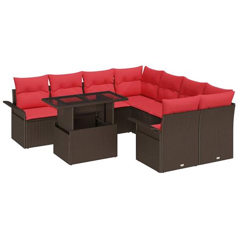 Set Divano da Giardino 9 pcs Marrone Rattan in Polipropilene - Foto 1