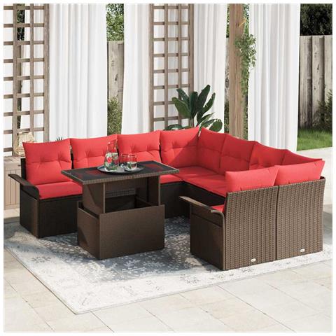 Set Divano da Giardino 9 pcs Marrone Rattan in Polipropilene - Foto 2