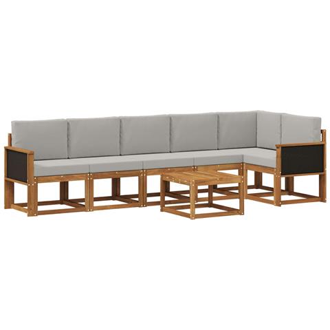 Set di divani da esterno 7 pcs Naturale e Grigio Chiaro - Foto 1